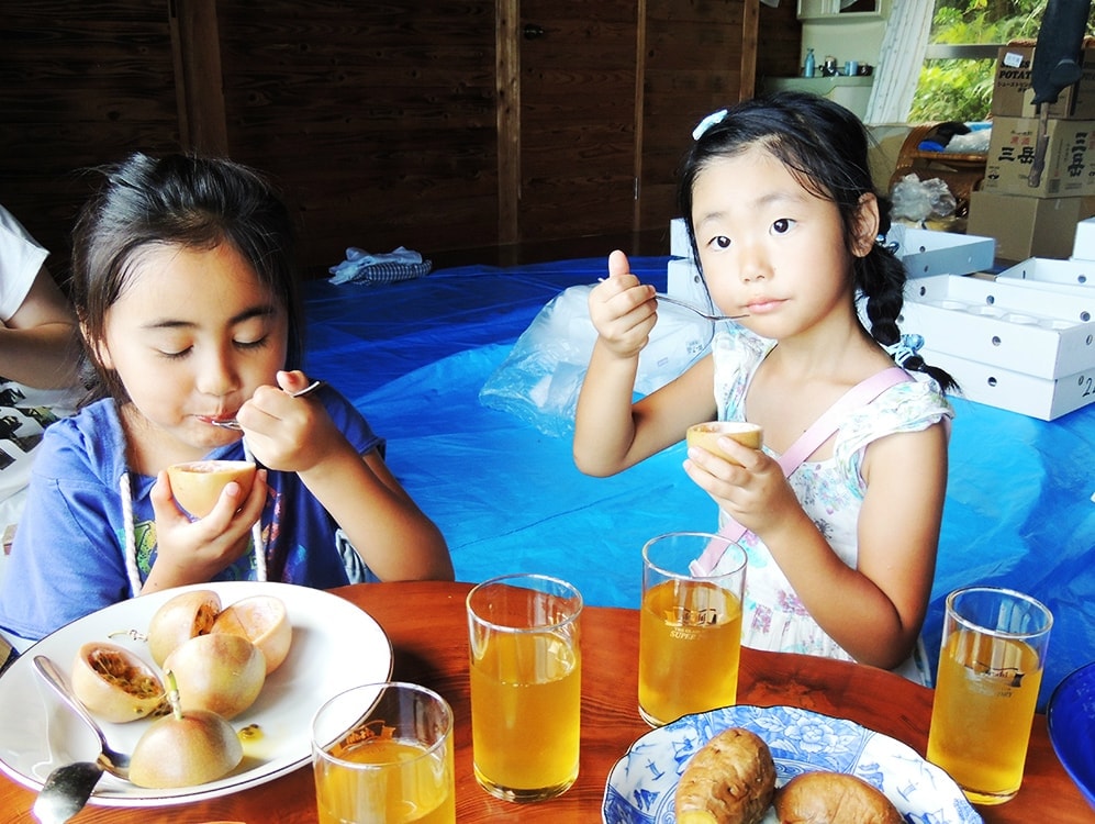 こどもたちも大好きで、たくさん食べました！＠屋久島ゆたかさんのパッションフルーツ